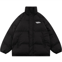 Einfarbige Pufferjacke mit Stehkragen