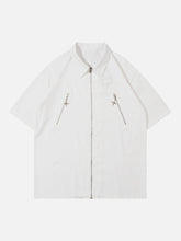 Solid Color Zip Up Short Sleeve Shirt