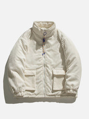 Wintermantel aus einfarbigem Cord mit übergroßen Taschen