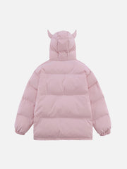 Wintermantel mit einfarbiger, bestickter Kapuze