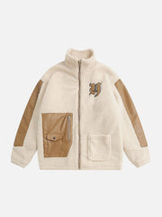 Sherpa-Wintermantel mit Stehkragen und PU-Einsatz