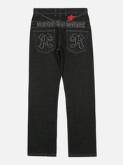 Star Embroidery Letters Jeans