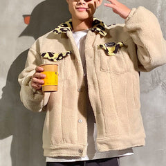 Sherpa-Wintermantel mit Leopardenmuster