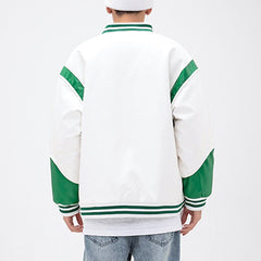 Stitching Letter Print PU Winter Coat