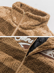 Stripe Flocked Letters Sherpa Coat