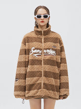 Stripe Flocked Letters Sherpa Coat