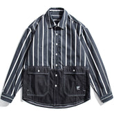 Stripe Splicing Denim Long-sleeved Shirt