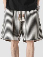 Striped Print Loose Drawstring Shorts