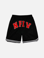 Suede "NFIV" Letters Print Shorts