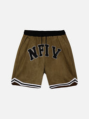 Suede "NFIV" Letters Print Shorts