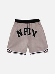 Suede "NFIV" Letters Print Shorts