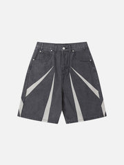 Tapered Patchwork Denim Shorts