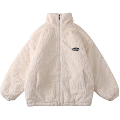 Texture Printing Solid Color Plush Winter Coat