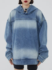 Wintermantel aus Denim mit Batikmuster und Kapuze