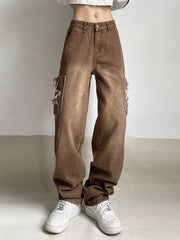 Jean évasé taille basse avec patch déchiré