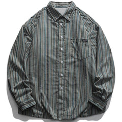 Vertical Stripes Plus Fleece Long-sleeved Shirt