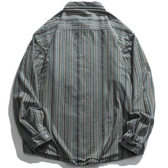 Vertical Stripes Plus Fleece Long-sleeved Shirt