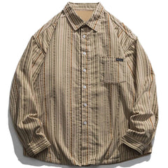Vertical Stripes Plus Fleece Long-sleeved Shirt