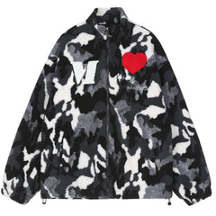 Manteau Sherpa vintage camouflage brodé Love