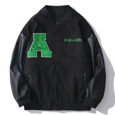 Vintage Collegejacke aus PU mit Farbblock und Handtuchstickerei