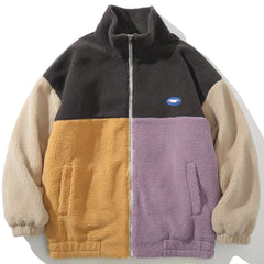 Vintage Contrast Stitching Sherpa Coat