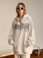 Vintage Curved Patch Embroidered Half-Zip Hoodie