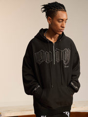 Vintage Curved Patch Embroidered Half-Zip Hoodie