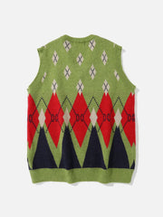 Gilet en tricot à motif losanges vintage