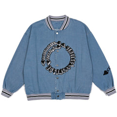 Vintage Heart Chain Embroidery Varsity Jacket