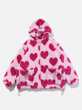 Oversize-Sherpa-Mantel mit Vintage-Herzmuster