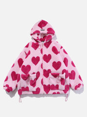 Oversize-Sherpa-Mantel mit Vintage-Herzmuster