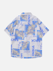 Vintage Letter Print Short Sleeve Shirts