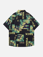 Vintage Letter Print Short Sleeve Shirts