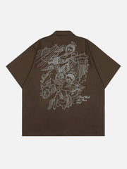 Vintage Multi Pocket Embroidered Short Sleeve Shirt