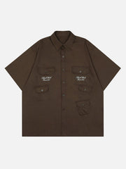 Vintage Multi Pocket Embroidered Short Sleeve Shirt