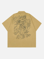 Vintage Multi Pocket Embroidered Short Sleeve Shirt