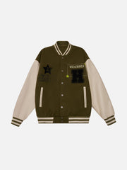 Vintage Rose Embroidery Varsity Jacket