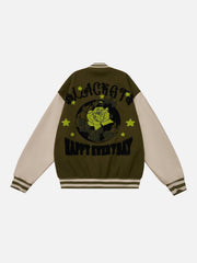Vintage Rose Embroidery Varsity Jacket