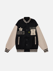 Vintage Rose Embroidery Varsity Jacket