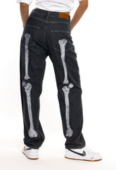 Vintage Skull Bone Embroidery Jeans