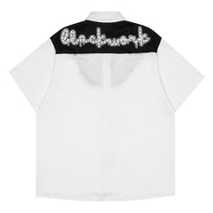 Vintage Stars Embroidery Patchwork Short Sleeve Shirt