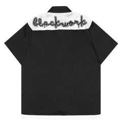 Vintage Stars Embroidery Patchwork Short Sleeve Shirt