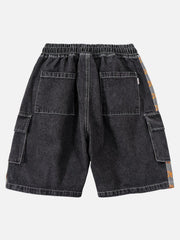 Vintage Stitching Pocket Letter Print Denim Shorts