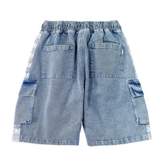 Vintage Stitching Pocket Letter Print Denim Shorts