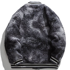 Vintage Tie-dye Letters Embroidery Sherpa Jacket