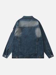 Washed Design Flocking Print Denim Jacket
