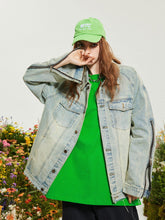 Jeansjacke mit Reißverschluss im verwaschenen Design