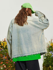 Jeansjacke mit Reißverschluss im verwaschenen Design