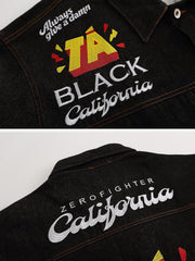 Washed Embroidered Badge Denim Jacket