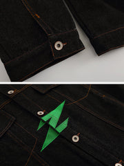 Washed Embroidered Badge Denim Jacket